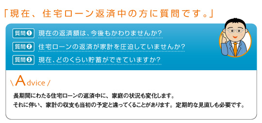 長期間にわたる住宅ローンの返済中に、家庭の状況も変化します。定期的な見直しも必要でし。